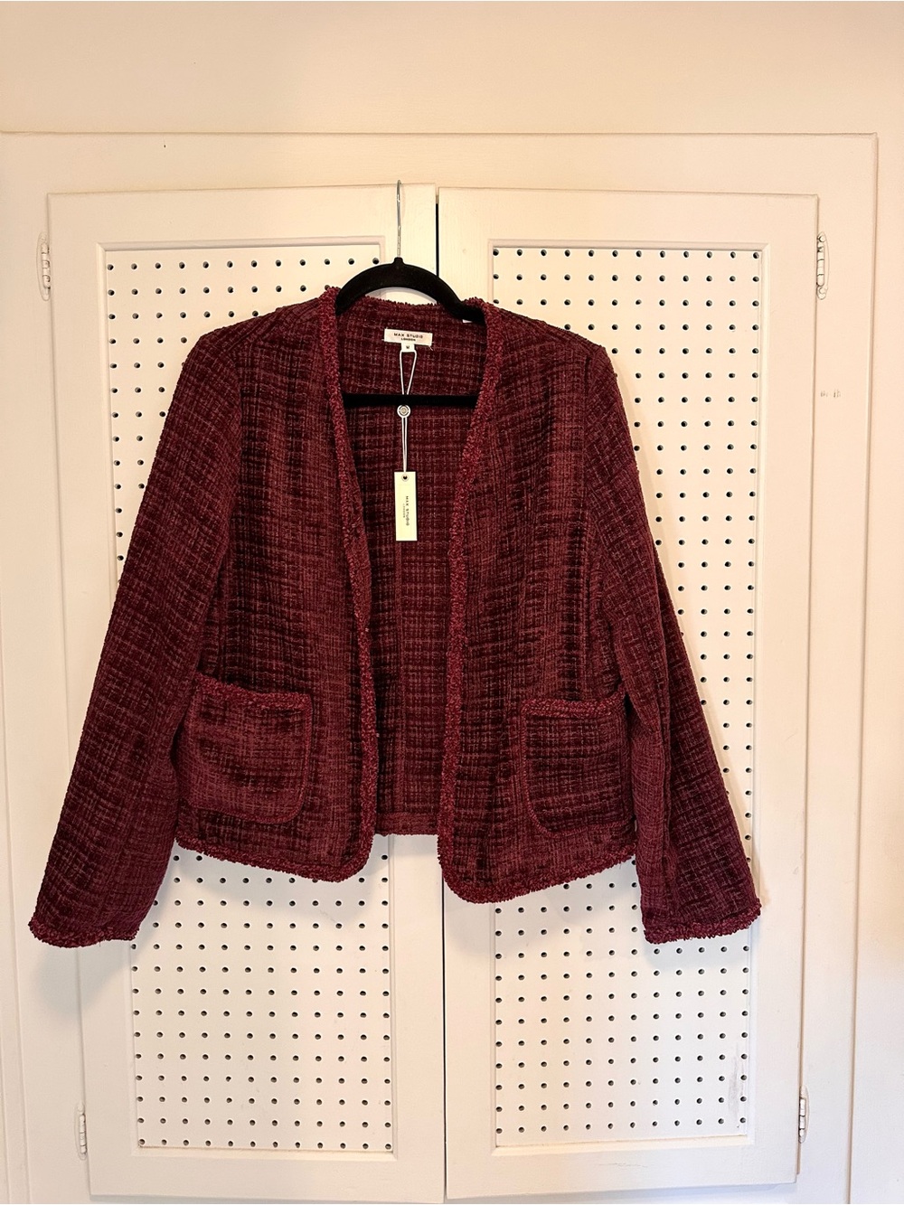 Max Studio London Women's Textured Open-Front Jacket Blazer Burgundy Wine size M
